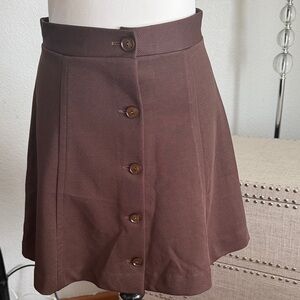 Vintage Brown Button-Front A-Line Skirt